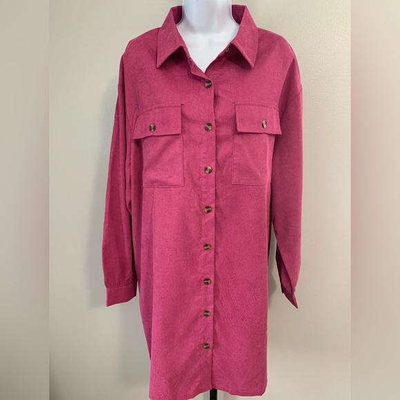 NWT Entro Vibrant Pink Collared Dress/Duster - Picture 3 of 16